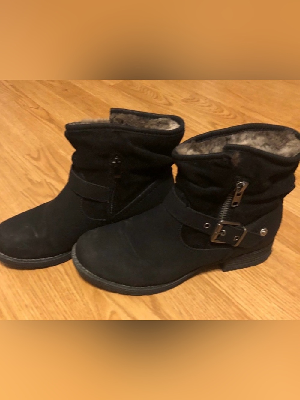 Women’s Black Faux-Suede Ankle Boots with Buckle